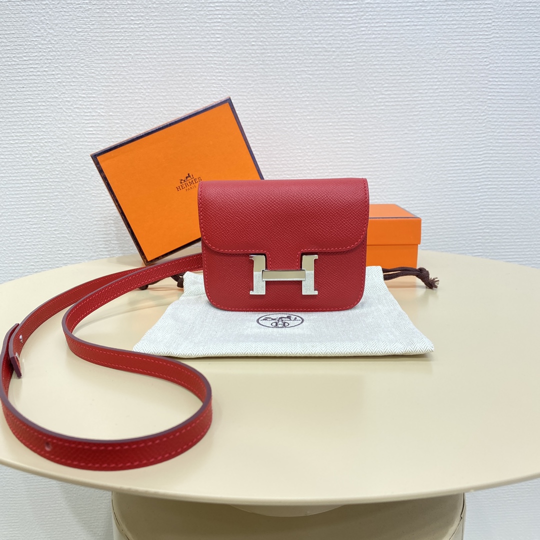 Hermes Constance Slim Wallet Belt Bag In Burgundy Epsom Leather